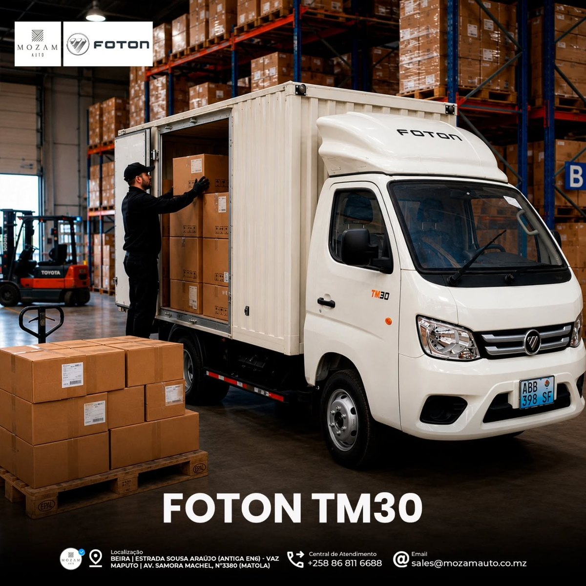 Foton TM3H 1030 VanBox a carregar mercadoria em armazem