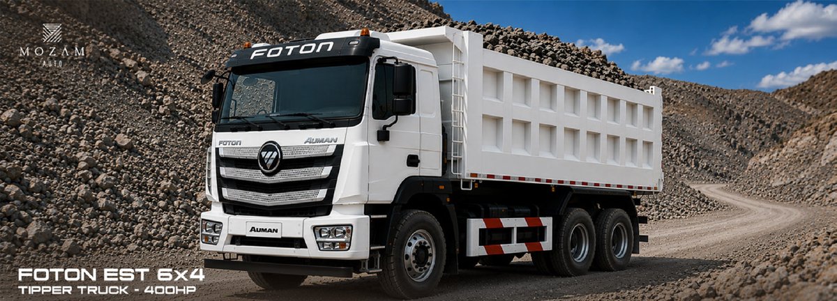 Foton EST 6x4 basculante carregado numa pedreira, pronto para a próxima viagem